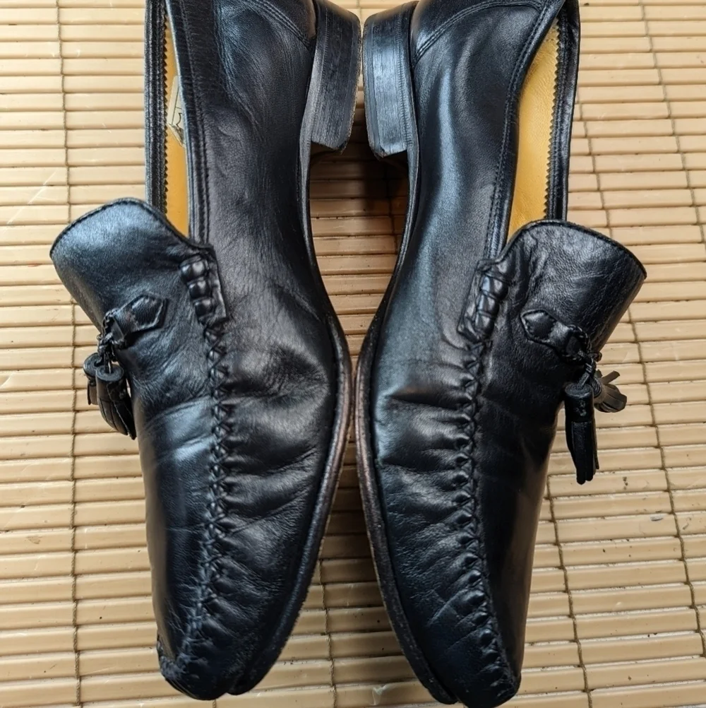 Massimo Emporio Men Black Leather Loafers Tassel  Shoes Size 8.5M.  156pm